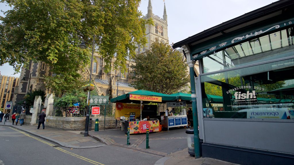 Borough Market showing markets and signage