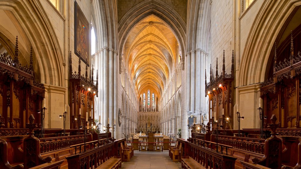 Southwark Cathedral which includes a church or cathedral, heritage elements and interior views