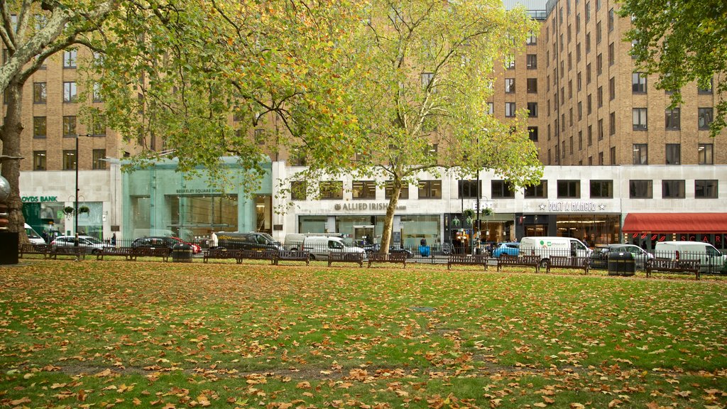 Berkeley Square featuring fall colors and a garden