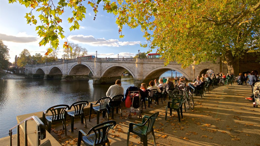 Richmond Bridge showing a sunset, a bridge and a river or creek