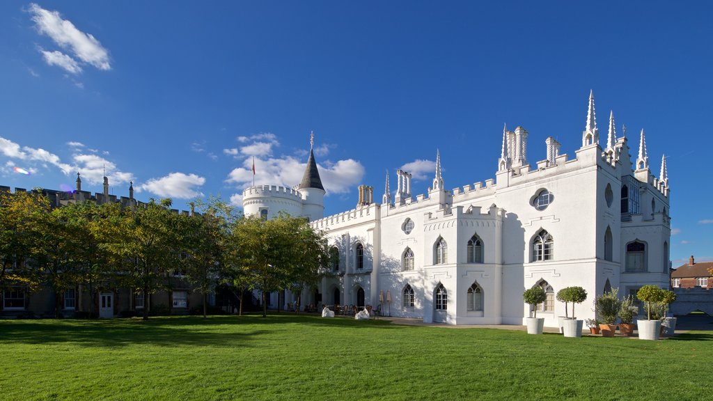 Strawberry Hill mostrando arquitetura de patrimônio, um pequeno castelo ou palácio e um parque