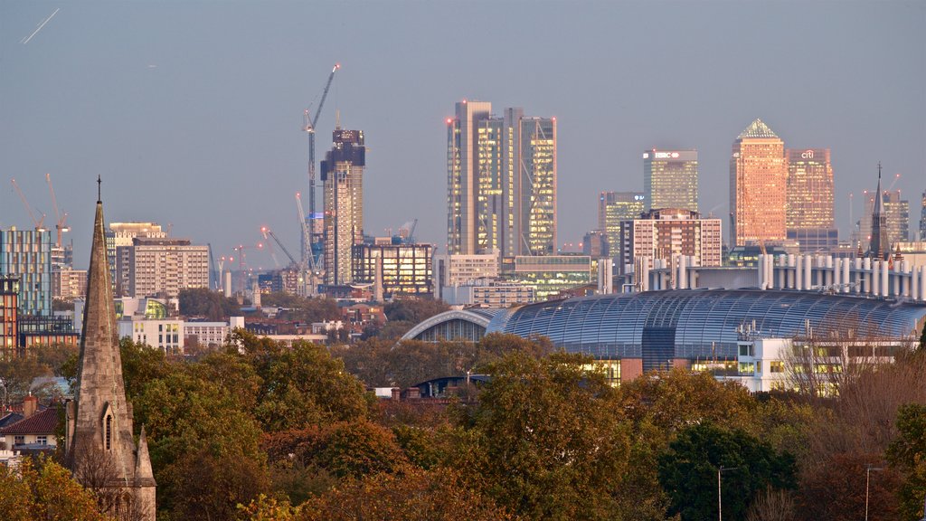 Primrose Hill showing landscape views, skyline and a city