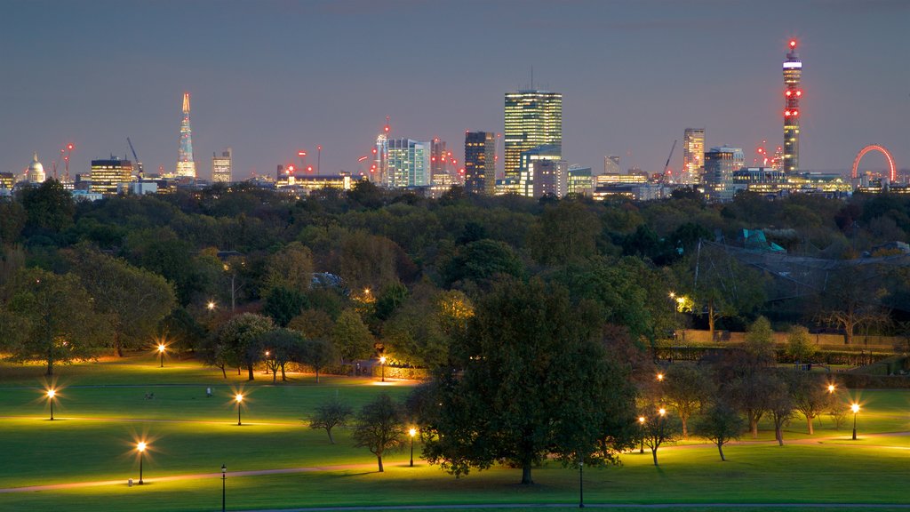 Primrose Hill showing landscape views, a city and a park