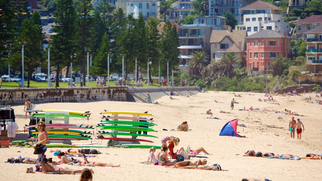 Manly welches beinhaltet Strand sowie kleine Menschengruppe