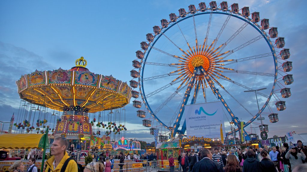 Munich showing rides, skyline and a sunset