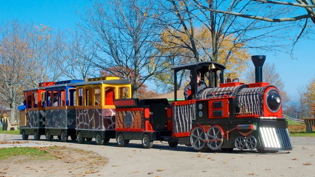 Racine Zoological Gardens mostrando arte al aire libre y artículos de ferrocarril