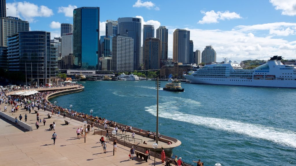 Circular Quay showing a marina, skyline and a high-rise building