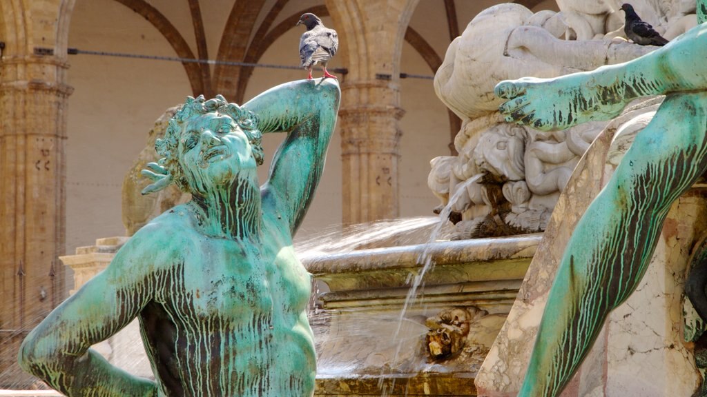 Piazza della Signoria som inkluderer fjell, torg eller plass og utendørs kunst