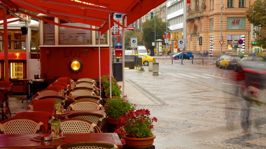 Wenceslas Square showing street scenes and a city