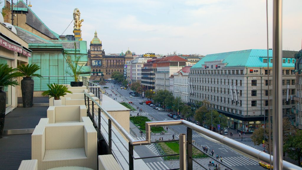 Wenceslas Square showing street scenes and a city