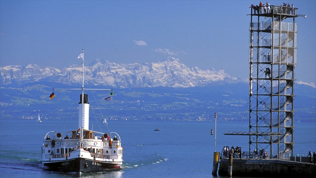 Friedrichshafen which includes an observatory, a ferry and a lake or waterhole