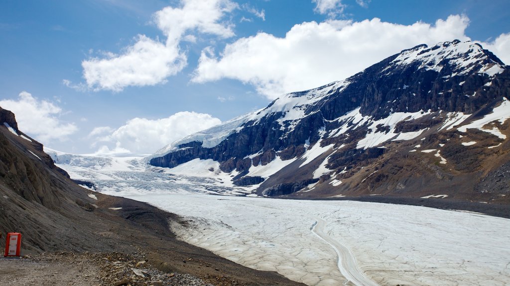 Columbia skridskobana som inkluderar landskap, snö och berg