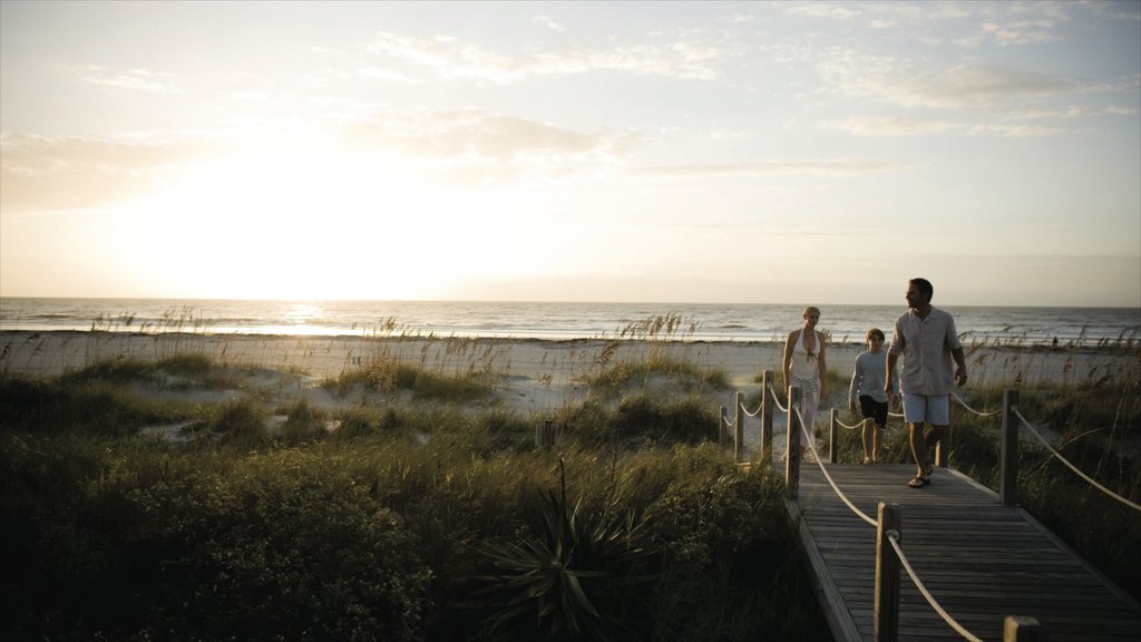 Hilton Head showing landscape views, a sunset and a beach