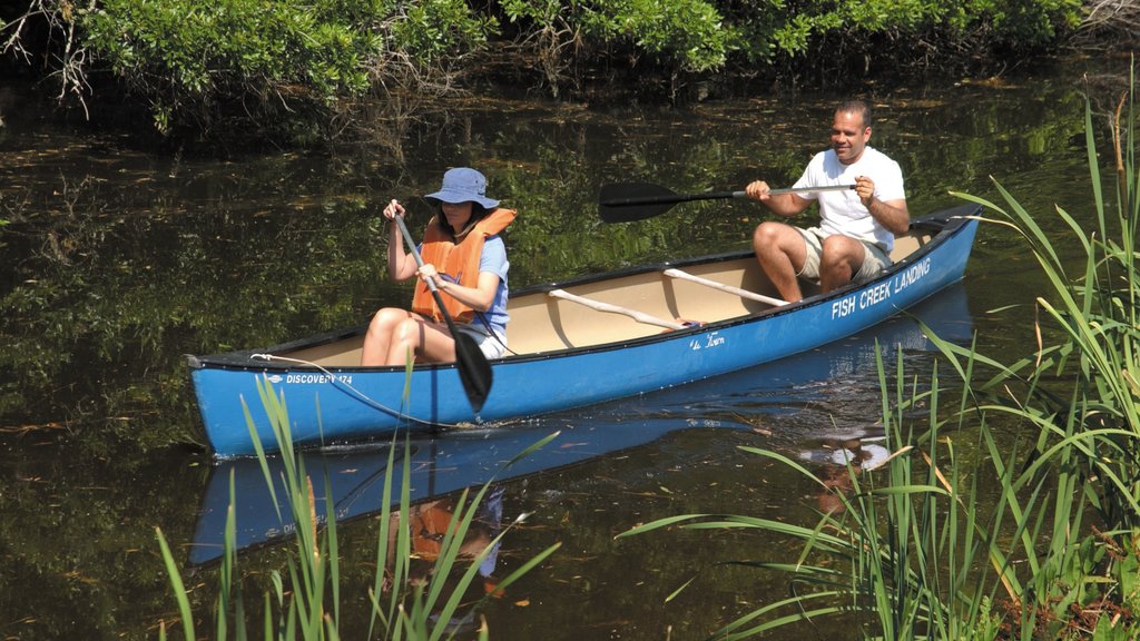 Hilton Head mostrando um lago ou charco e caiaque ou canoagem assim como um casal