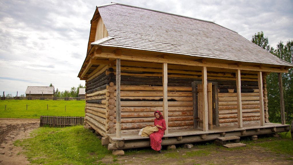 Ukrainian Cultural Heritage Village showing heritage architecture, farmland and a house