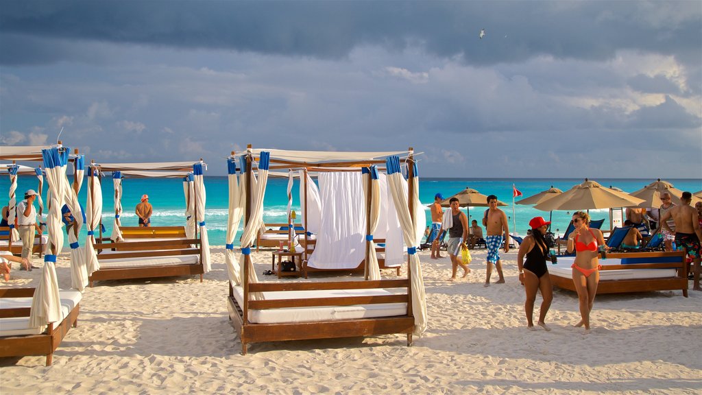 Cancún mostrando escenas tropicales, vistas generales de la costa y una playa de arena