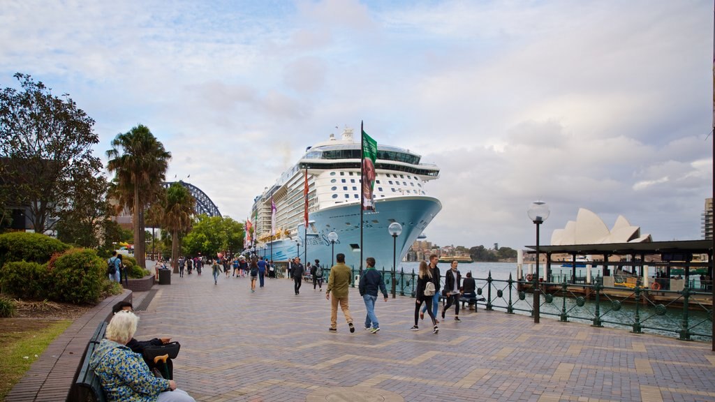 Circular Quay - The Rocks showing a bay or harbour as well as a small group of people