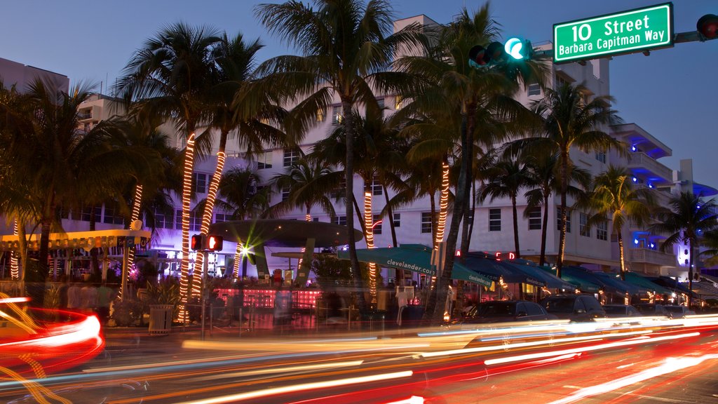 Art Deco Historic District showing night scenes