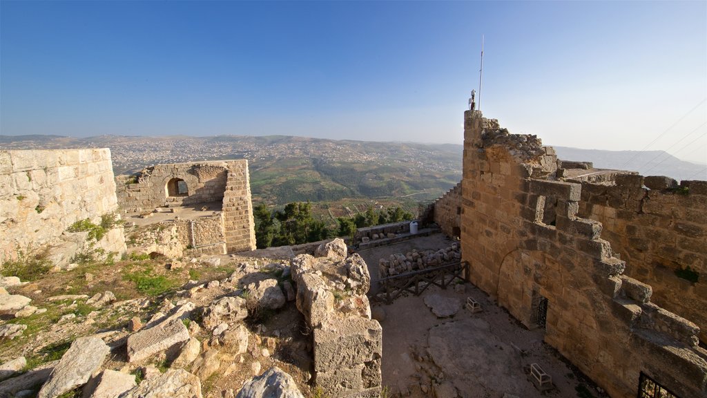 Castillo de Ajloun mostrando vista panorámica, una ruina y elementos patrimoniales