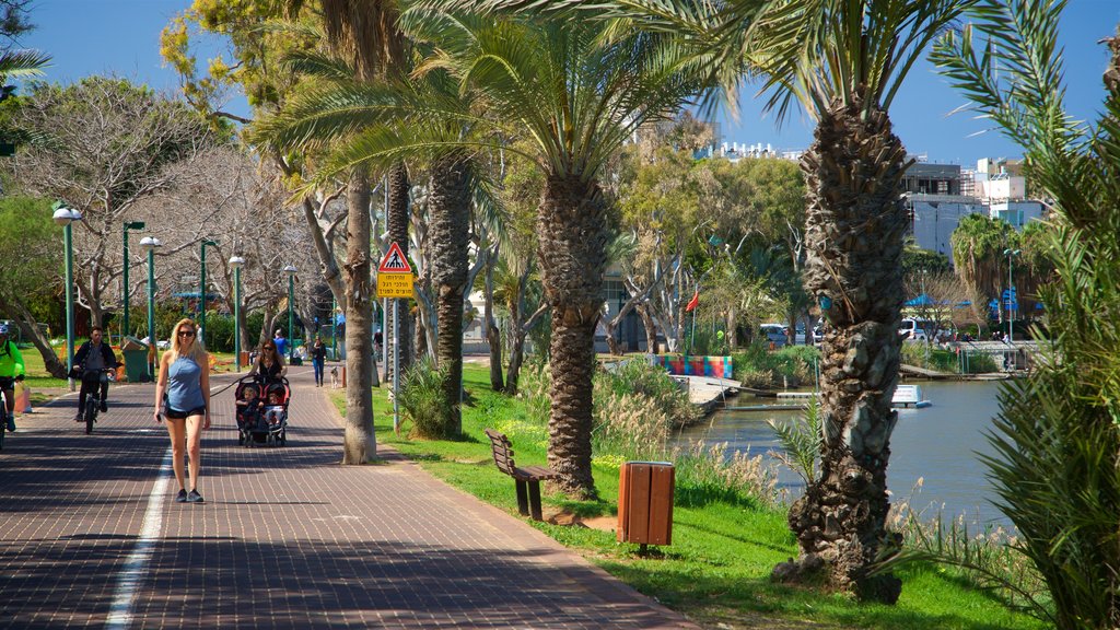 Yarkon Park which includes hiking or walking and a garden as well as an individual femail