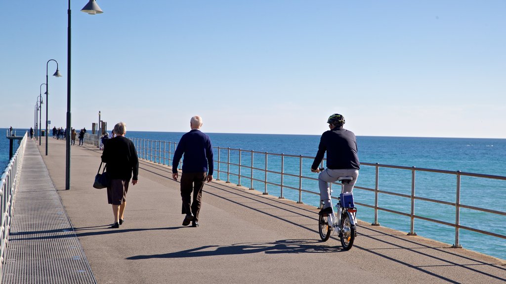 Glenelg Jetty featuring general coastal views as well as a small group of people