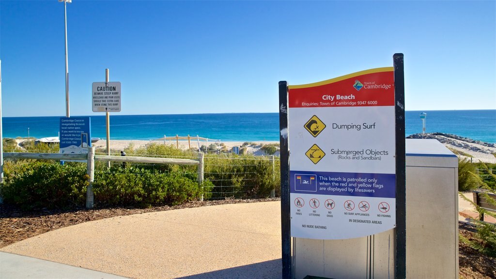 City Beach showing general coastal views and signage