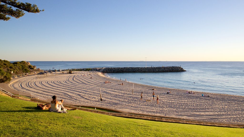 Cottesloe Beach ofreciendo vista general a la costa, una playa y un atardecer