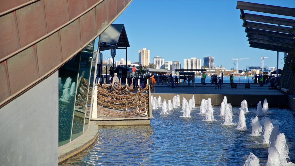 Swan Bells Belltower showing a fountain