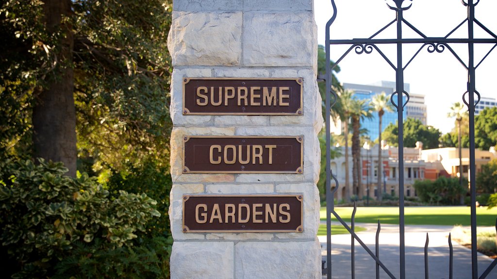 Supreme Court Gardens featuring signage