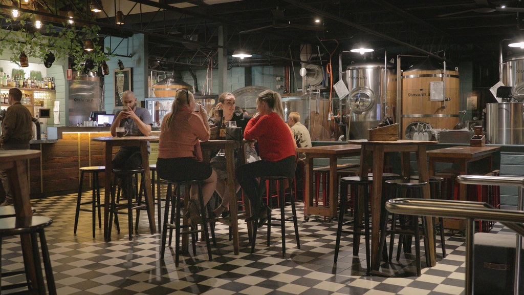 Brisbane Brewing Co. caracterizando vida noturna, vistas internas e um bar