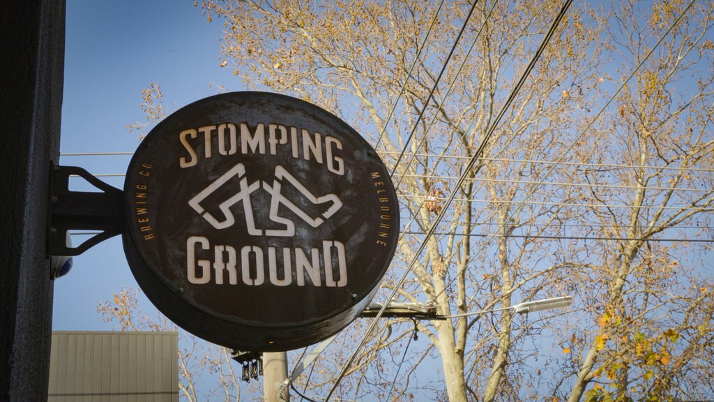 Stomping Ground Brewery which includes signage