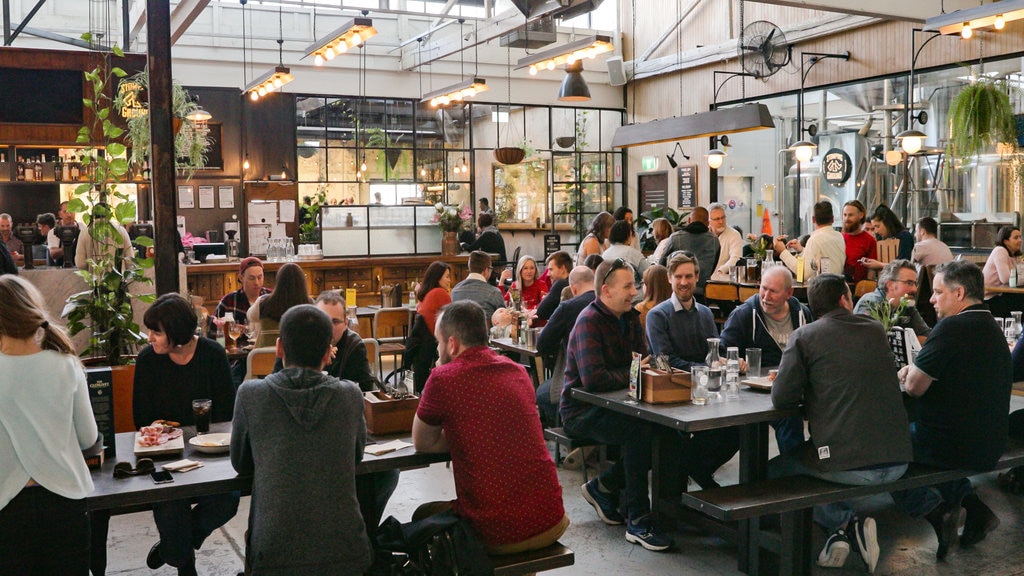 Stomping Ground Brewery showing interior views and a bar as well as a small group of people