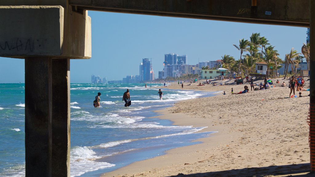 Dania Beach showing a beach, a coastal town and general coastal views