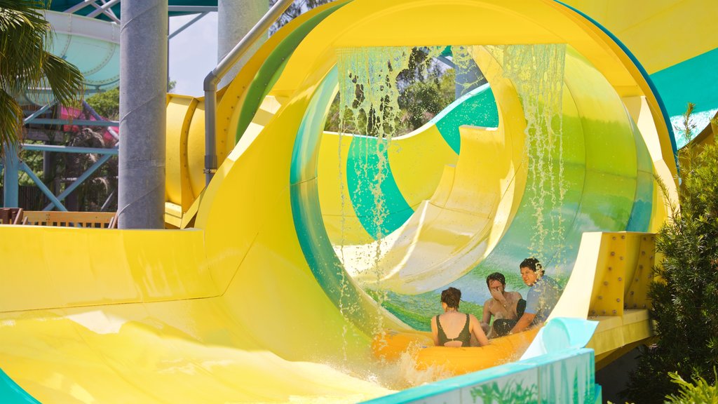 Adventure Island showing a water park as well as a small group of people