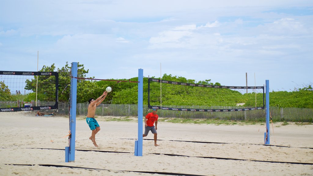 Parque Lummus Park Beach que incluye una playa de arena y también un pequeño grupo de personas