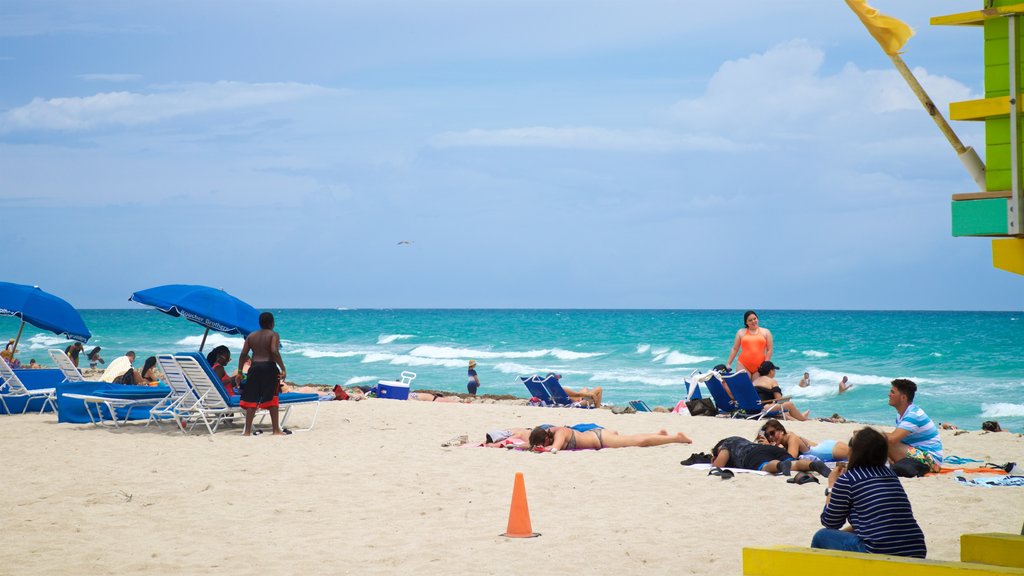 Lummus Park Beach caracterizando paisagens litorâneas e uma praia assim como um pequeno grupo de pessoas