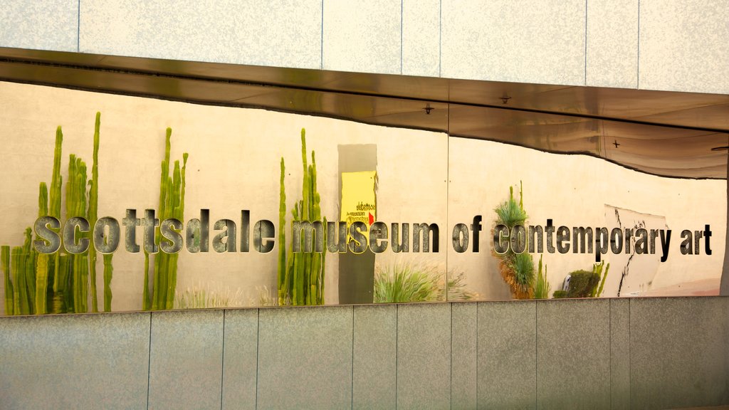 Scottsdale Museum of Contemporary Art featuring modern architecture, signage and art