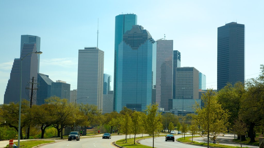 Houston which includes a skyscraper and a city