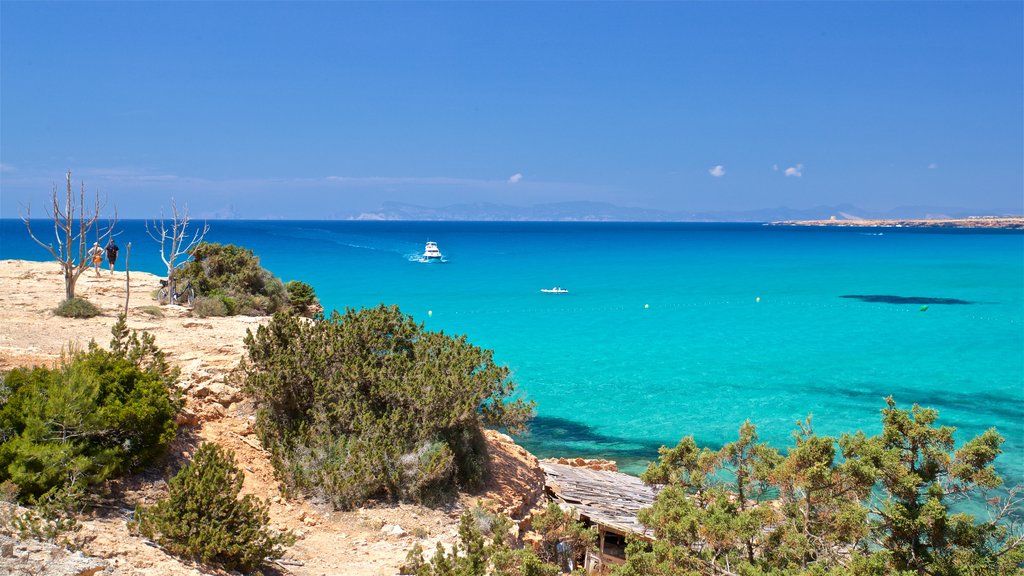 Cala Saona which includes general coastal views and rugged coastline