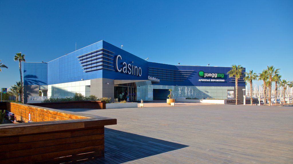 Casino Mediterraneo showing a square or plaza and signage