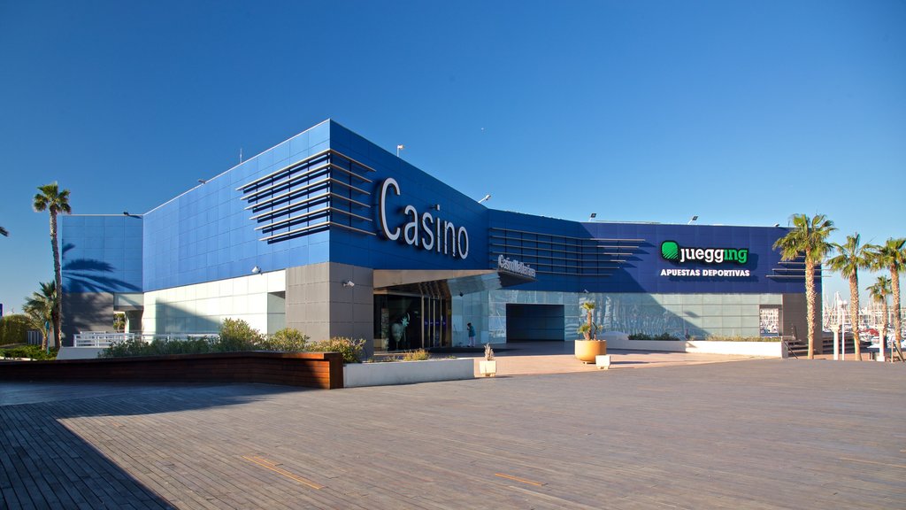 Casino Mediterraneo which includes signage and a square or plaza