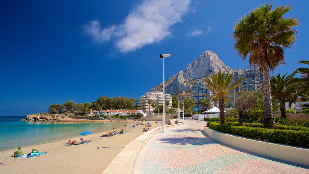 Playa de La Fossa que incluye vista general a la costa, una ciudad costera y una playa de arena