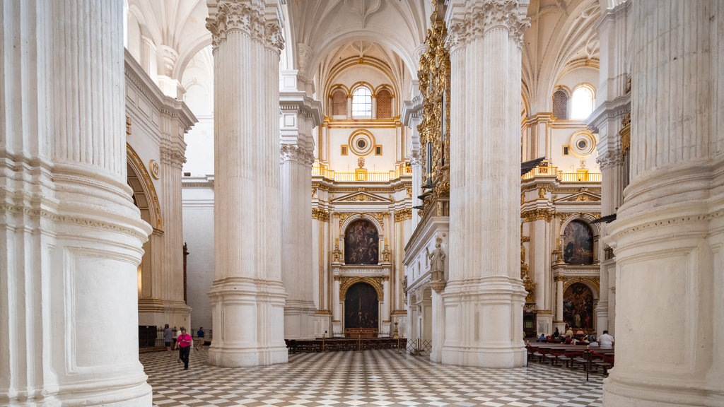 Granada Cathedral showing a church or cathedral, heritage elements and interior views