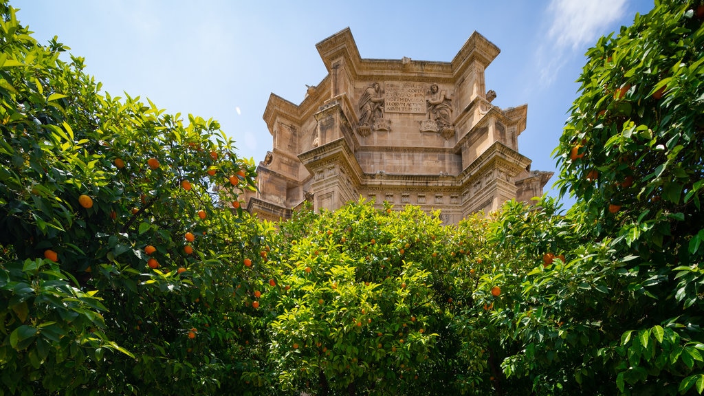 San Jeronimo Monastery featuring heritage architecture, a park and wild flowers