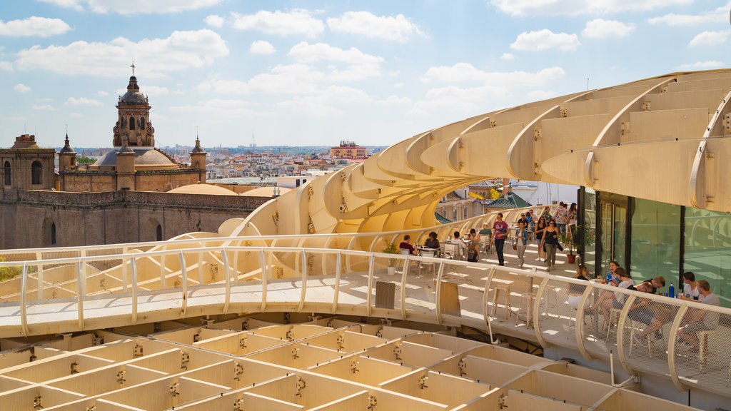 Metropol Parasol que incluye arquitectura moderna, vista panorámica y una ciudad