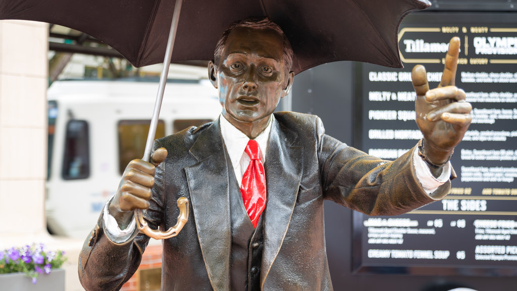 Pioneer Courthouse Square featuring a statue or sculpture and outdoor art