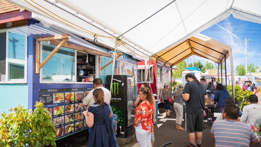 Portland featuring outdoor eating as well as a small group of people