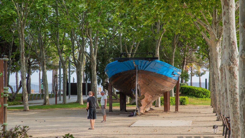 Parque del Pescador ofreciendo un parque y elementos patrimoniales y también un hombre