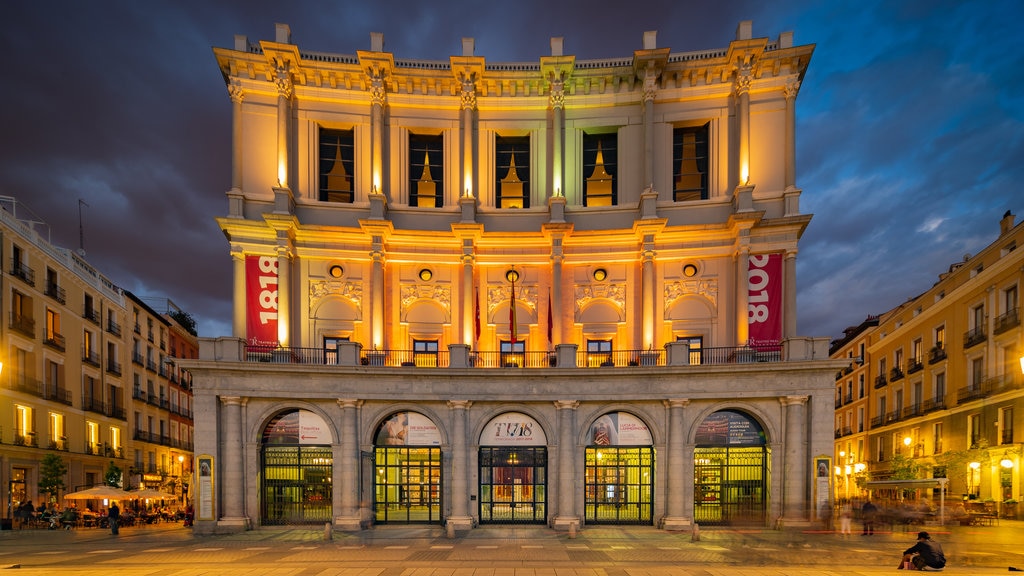 Royal Theatre featuring night scenes and heritage architecture