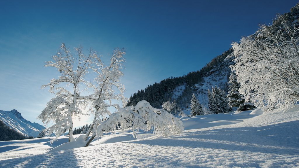 Davos caracterizando neve, um pôr do sol e cenas tranquilas